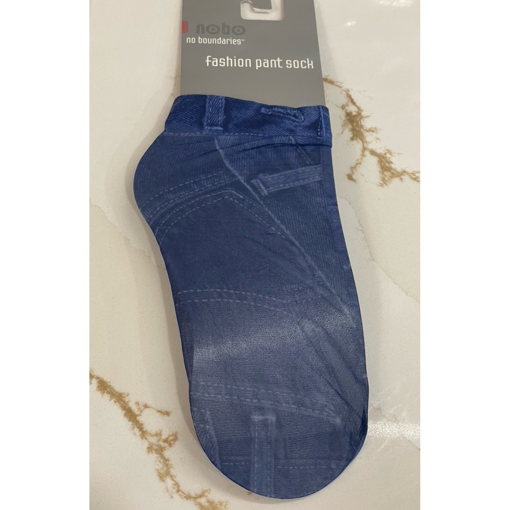 Vintage Y2K Denim Print Anklet Socks Women One Size Sheer Blue No Boundaries New
